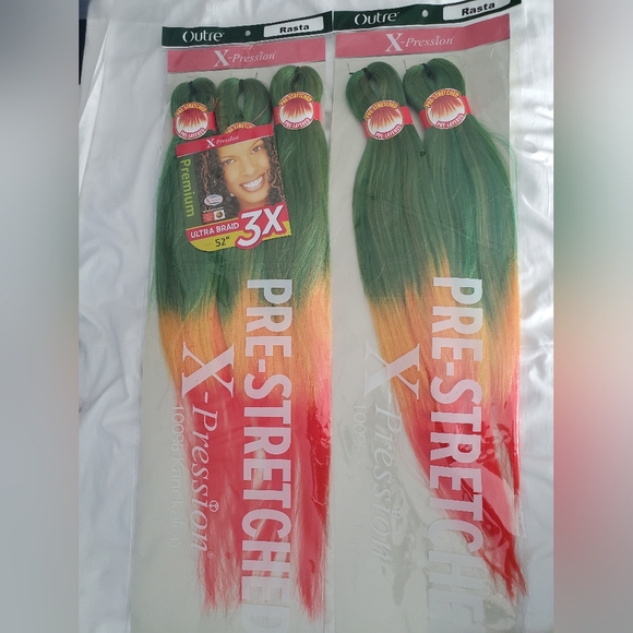 : prestretched 52" xpresstion rasta braiding hair ice red yellow gold green - Picture 1 of 8